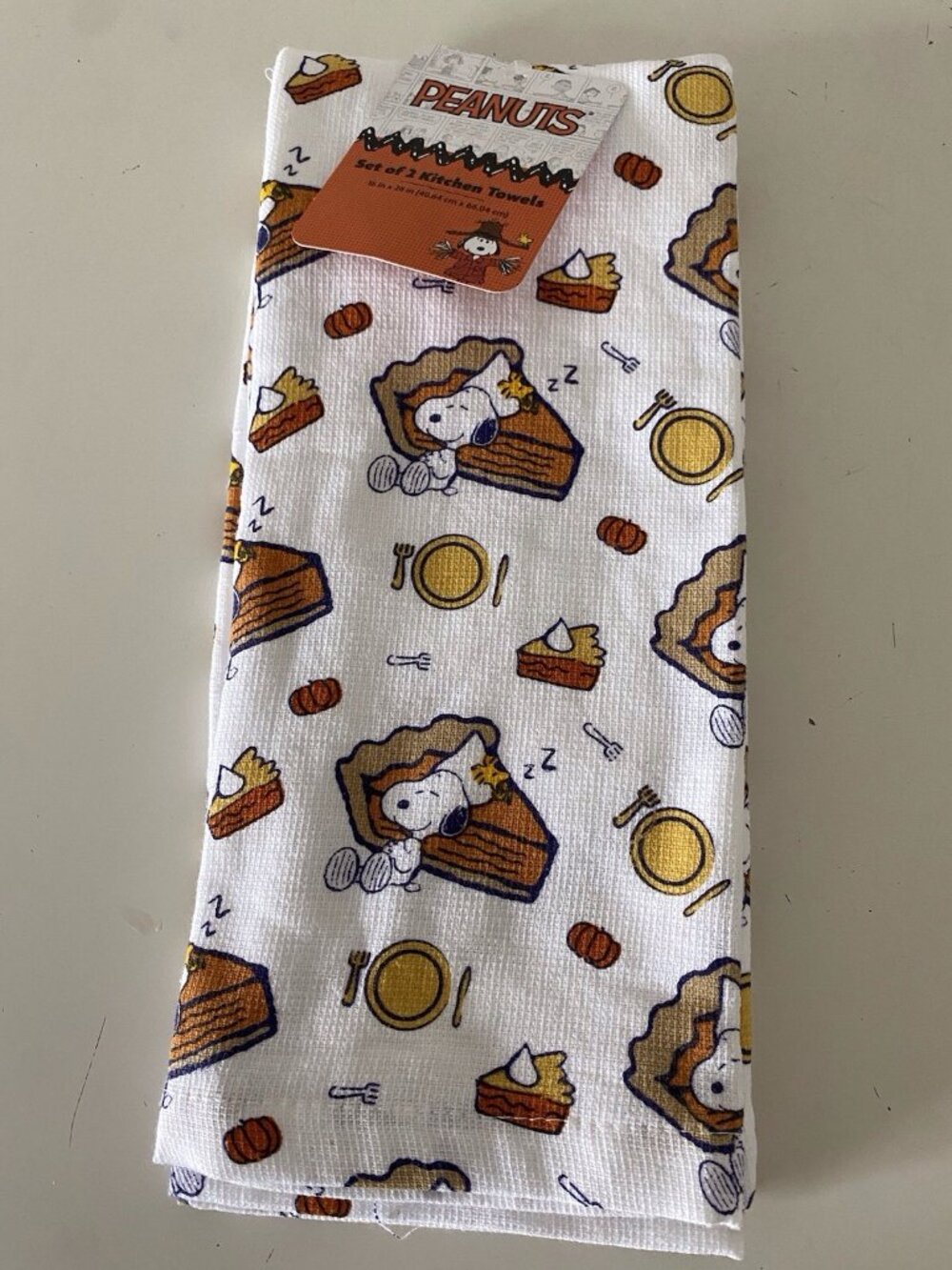 2 Pk Peanuts Snoopy Chef Autumn Fall Pumpkin Pie Kitchen Towels 18” X 28” NEW